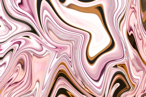 薄いピンクと抽象的なパターンのゆがみ サンゴ 黒と茶色のグラフィック アート フォームの色します Liquifying フローのデジタル背景 — ストック写真