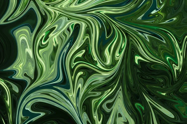 液化抽象图案与暗绿 森林绿和奥利夫德拉布图形色彩艺术形式 具有液化流的数字背景 — 图库照片