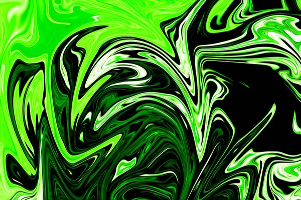 Ufo 绿色和黑色图形色彩艺术形式来识别抽象图案 具有液化有毒的乌福绿色流动的数字背景 — 图库照片