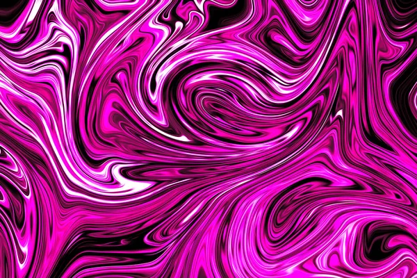 Patrón abstracto líquido con forma de arte de color rosa plástico y gráficos negros. Fondo digital con flujo de líquido — Foto de Stock