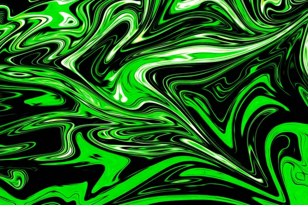 Flytande abstrakt mönster med Ufo grönt och svart grafik färg konstform. Digitala bakgrund med flytande giftiga abstrakt Ufo grön flöde. — Stockfoto