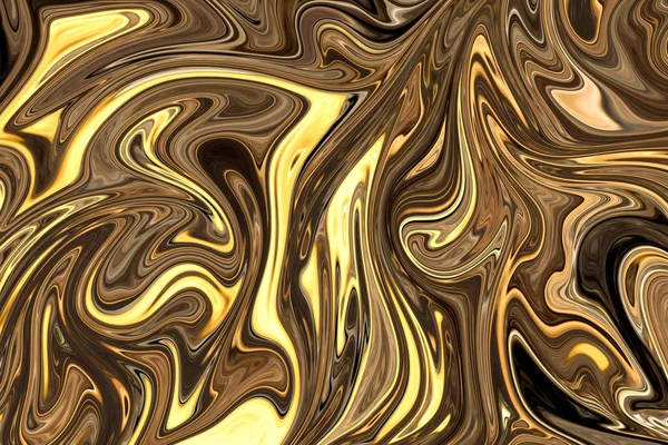現代アートのパターン。ゴールドの黄色と黒のグラフィック カラー アート フォームと液体の抽象的なパターン。Liquifying フローのデジタル背景 — ストック写真