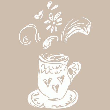 Menü ya da kafe için oymacılık tarzında el yapımı çay ya da kahve fincanı çizimi. Vektör Arap kahve fincanı. Antika Arap çayı. El çizimi karalama çizimi. Arap mahsulü.