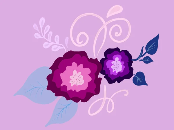 Mão Desenhado Flores Pintadas Folhas Galho Isolado Fundo Rosa Ilustração — Fotografia de Stock