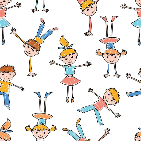 Patrón Los Niños Dibujos Animados Alegres — Vector de stock