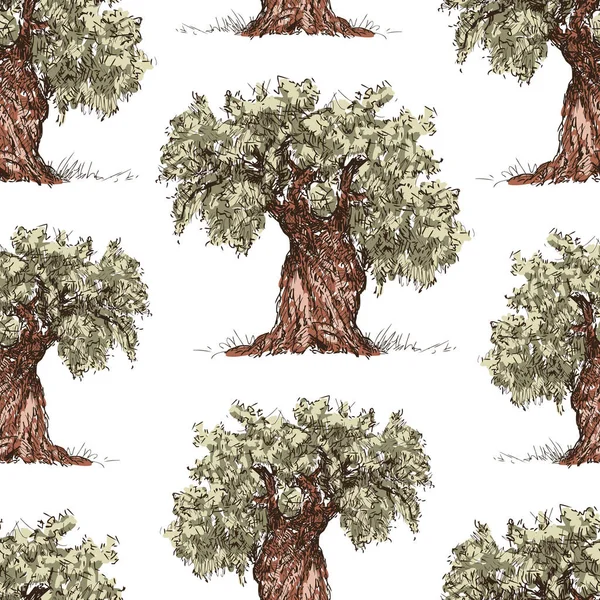 Візерунок Намальованих Оливкових Дерев — стоковий вектор