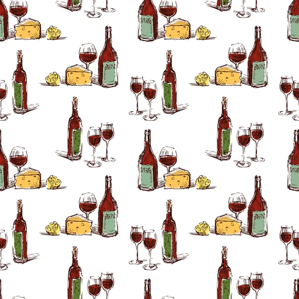 stock vector Pattern of wine bottles and wine glasses