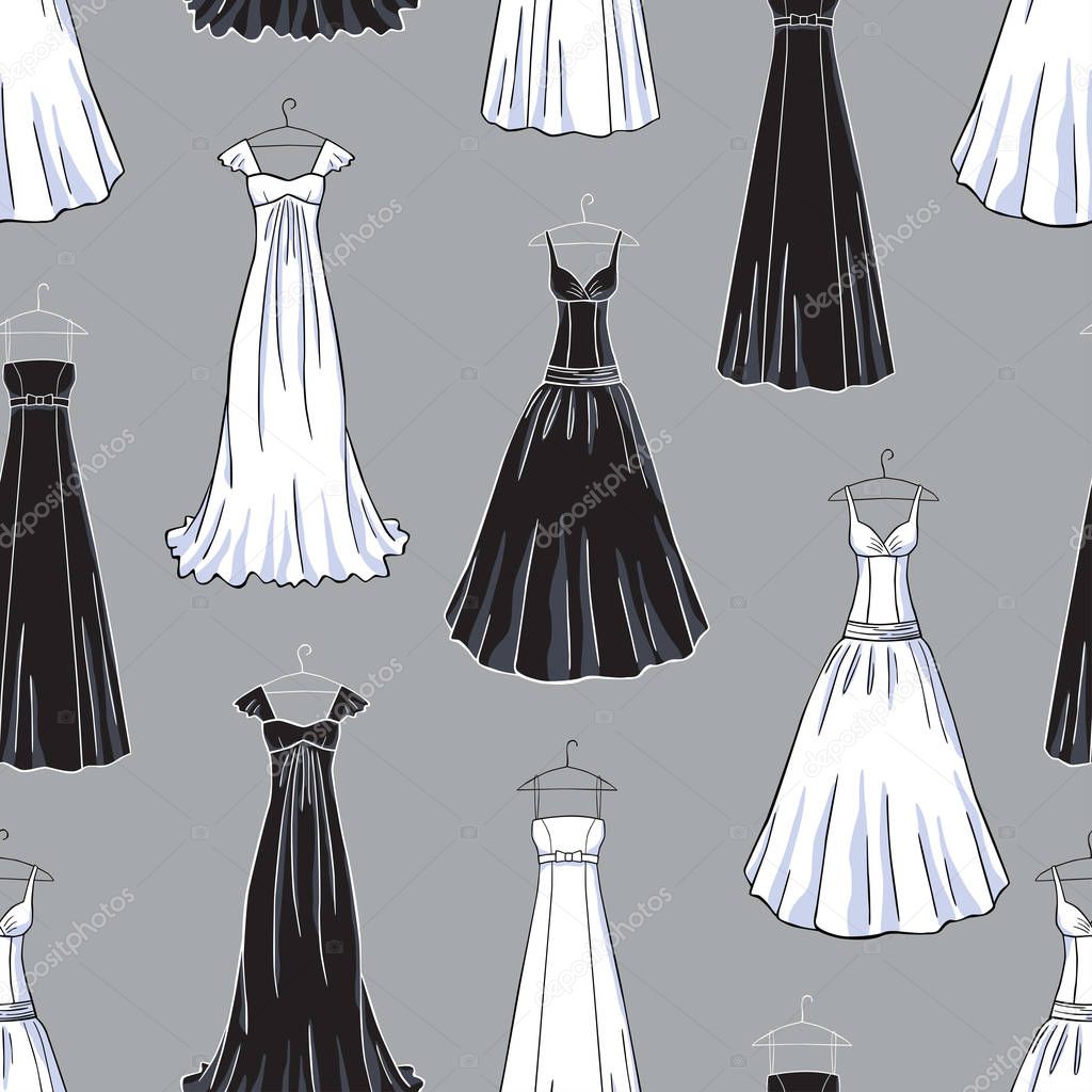 Seamless background of the evening gowns