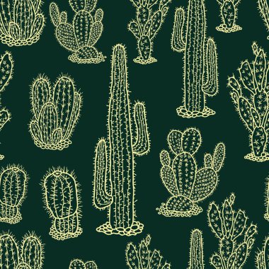 Çizilmiş kaktüsler vektör desen