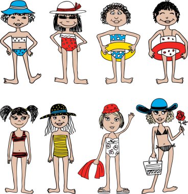 Plaj boyunca çeşitli kız vektör görüntü