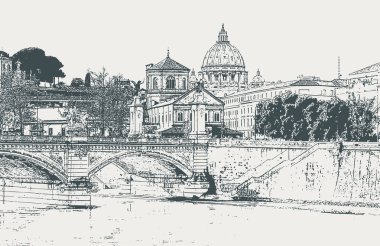 Roma şehrinin vektör görüntü Tiber Nehri manzaralı