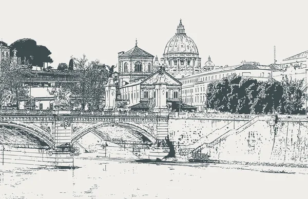 Imagen Vectorial Ciudad Roma Con Vistas Río Tíber — Vector de stock