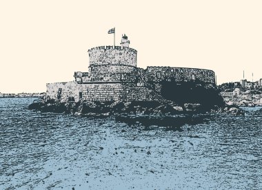  Vektör çizim Venedik Kalesi Rodos, Yunanistan