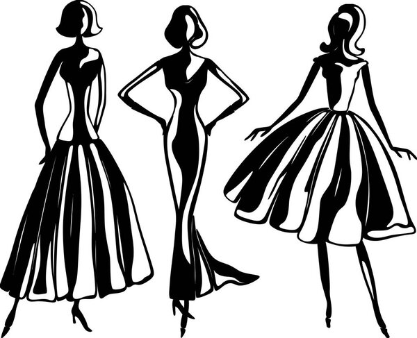 Female silhouettes in evening dresses