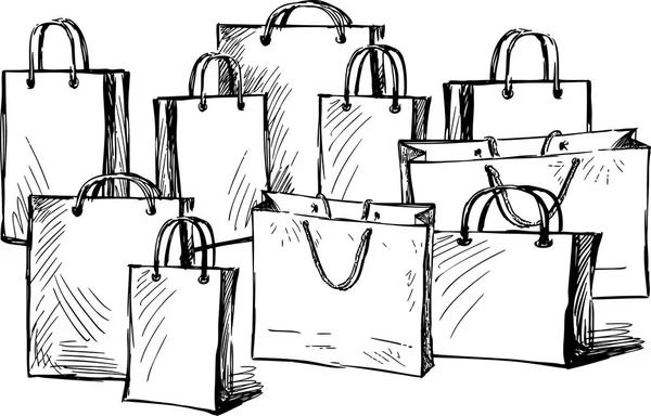 Desenho Vetor Grupo Bolsas Compras —  Vetores de Stock