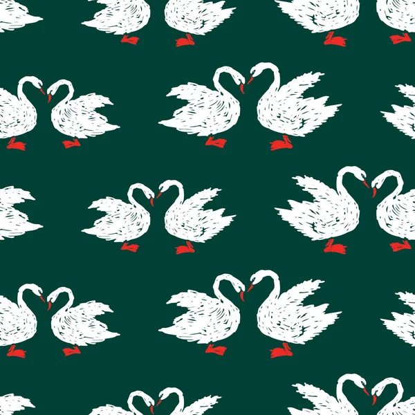 Бесшовный Рисунок Белых Лебедей — стоковый вектор