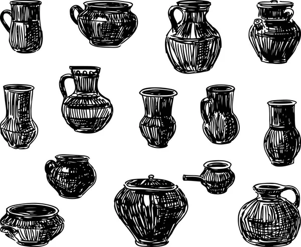 Набір Ескізів Глиняного Посуду — стоковий вектор