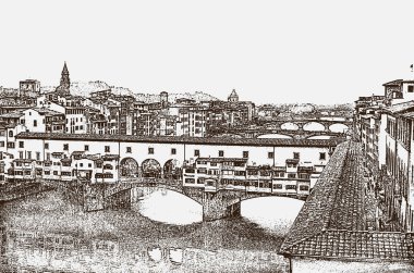 Görünüm ünlü Ponte Vecchio Köprüsü Arno Nehri şehir Floransa, Toskana, İtalya