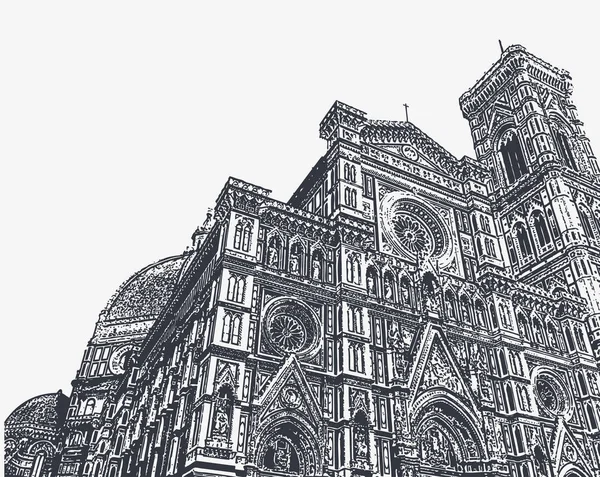 意大利托斯卡纳佛罗伦萨圣玛丽亚 德尔菲奥雷大教堂和乔托钟楼的碎片 — 图库矢量图片