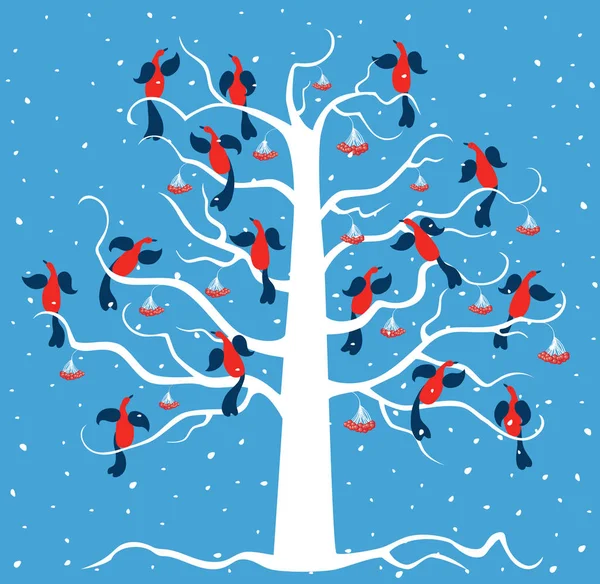 Векторное Изображение Птиц Замороженном Дереве — стоковый вектор