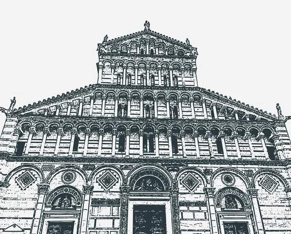 Illustration Vectorielle Façade Cathédrale Pise Sur Place Des Miracles Toscane — Image vectorielle