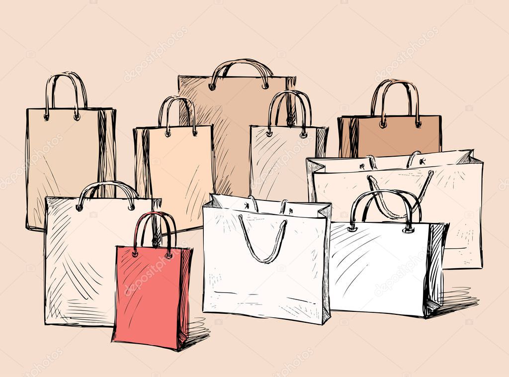  Vector illustration of various bags for purchases