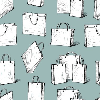 Alışveriş torbaları çizimler ve sorunsuz arka plan