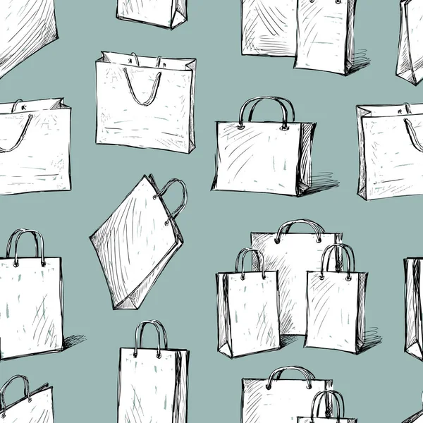 Fondo Sin Costuras Las Bolsas Compras Bocetos — Vector de stock