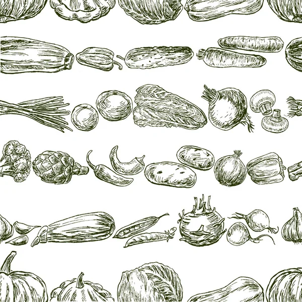 Fond Sans Couture Divers Croquis Légumes — Image vectorielle