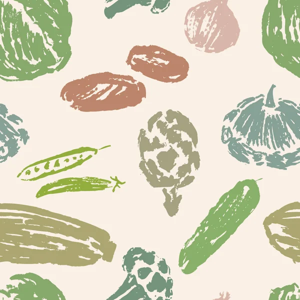 Nahtloses Muster Verschiedener Gezogener Gemüse — Stockvektor