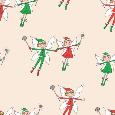 Uçan neşeli Elflerin seamless modeli