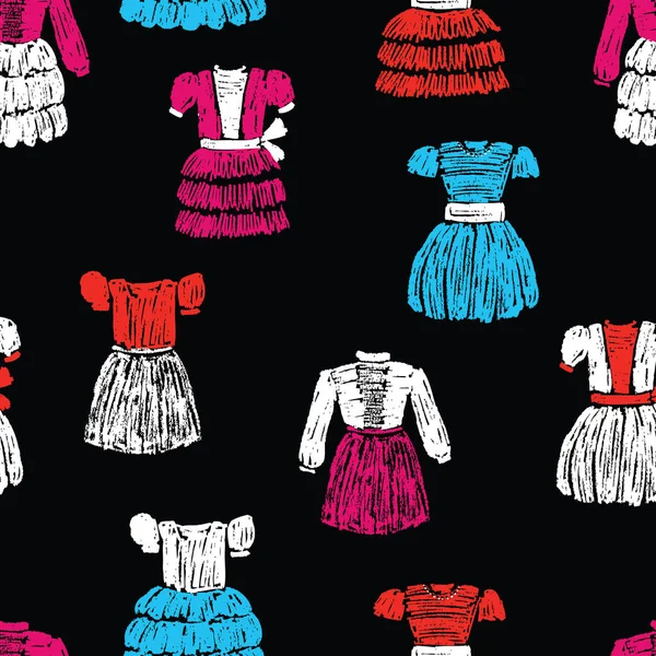 Wzór Bezszwowe Ciągnione Sukienki Dla Dzieci — Wektor stockowy