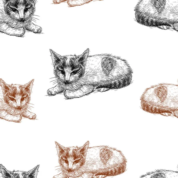 Patrón Vectorial Bocetos Gatitos — Archivo Imágenes Vectoriales