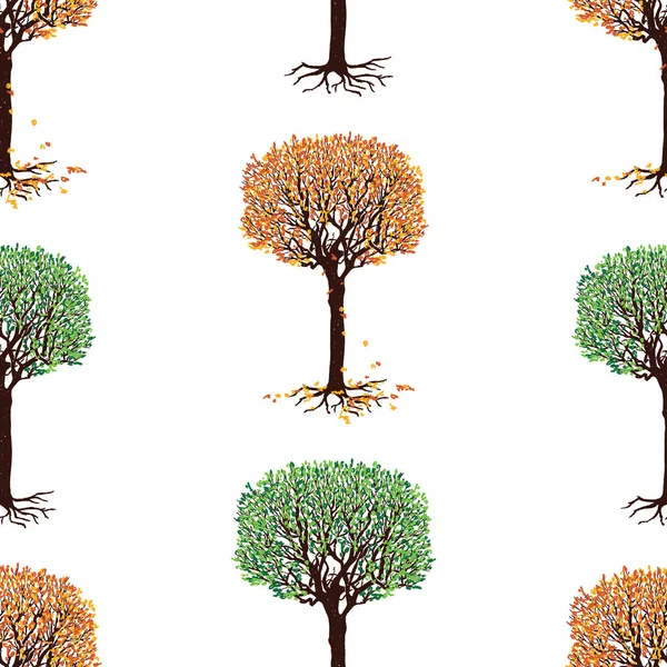 Dikişsiz Desen Çeşitli Mevsimlerde Yaprak Döken Ağaçlar — Stok Vektör