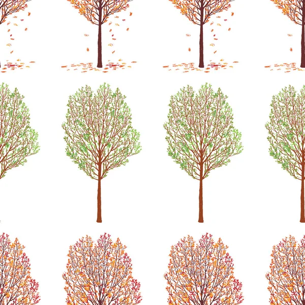 Nahtloser Hintergrund Von Bäumen Verschiedenen Jahreszeiten — Stockvektor