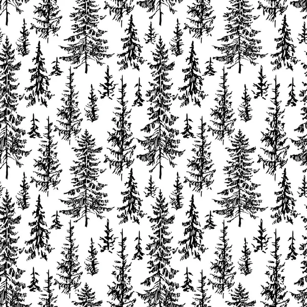 Fond Vectoriel Des Croquis Forêt Sapins — Image vectorielle