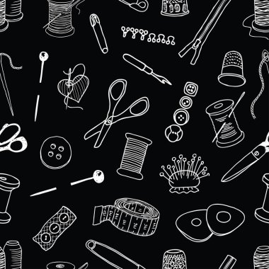 Seamless pattern of sewing kit clipart