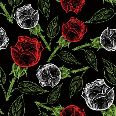 Kırmızı ve beyaz gül seamless modeli