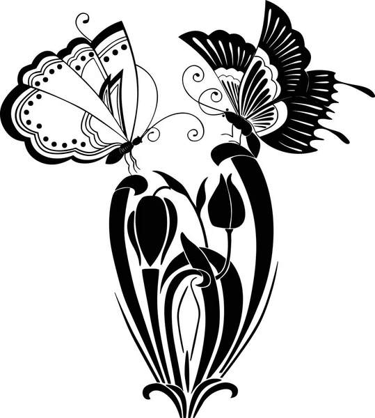 Imaginea Vectorială Fluturilor Decorative Florilor — Vector de stoc