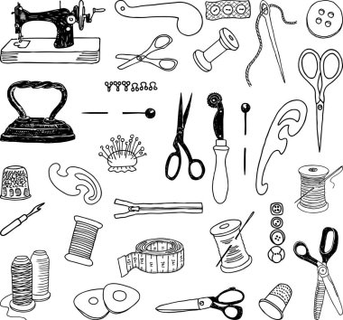 Dikiş atölyesi için bir ekipman seti