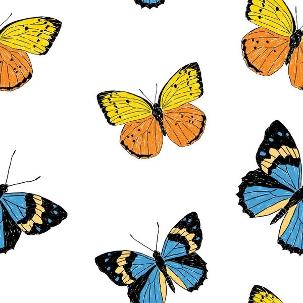 Fondo Sin Costuras Mariposas Amarillas Azules — Vector de stock