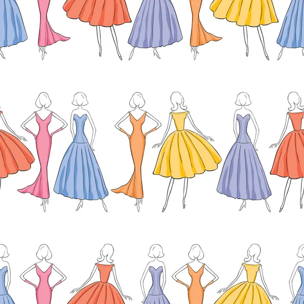 Fond Sans Couture Des Femmes Élégantes Robes Soirée — Image vectorielle