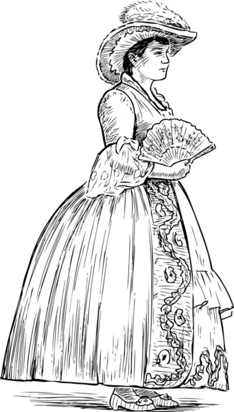 Ручной Рисунок Дамы Веером — стоковый вектор
