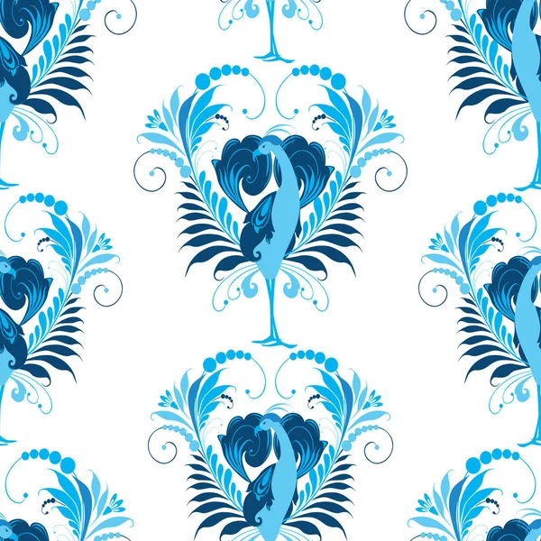 Seamless Pattern Blue Stylized Birds — Stock Vector