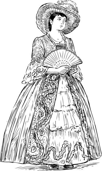 Ескіз Благородної Леді Вентилятором — стоковий вектор