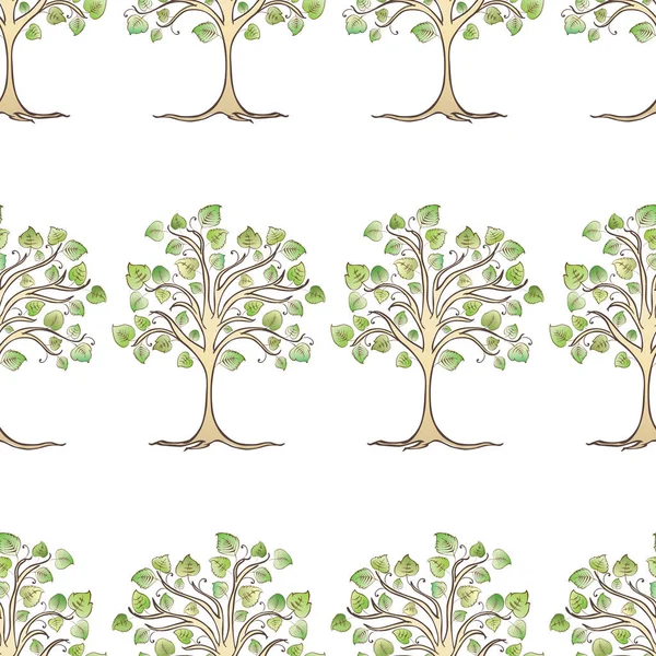 Çizilmiş Yaprak Döken Ağaçların Dikişsiz Desen — Stok Vektör