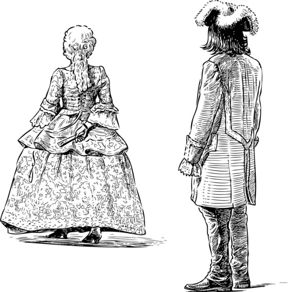 18世紀の歴史的衣装を着た人物のスケッチ — ストックベクタ