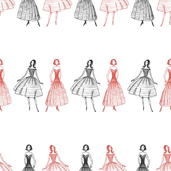 Nahtlose Skizzen Von Frauen Abendkleidern — Stockvektor
