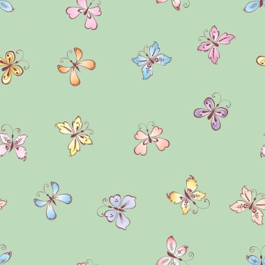 Çeşitli çizilmiş kelebeklerin dikişsiz arka plan
