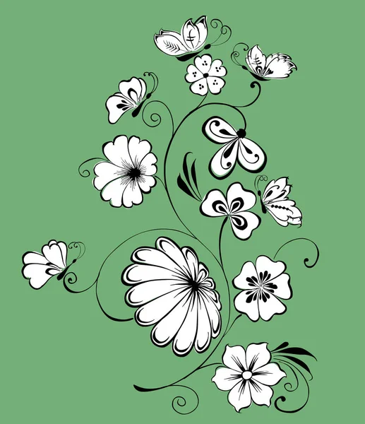 Image Vectorielle Fleur Décorative Avec Des Papillons — Image vectorielle